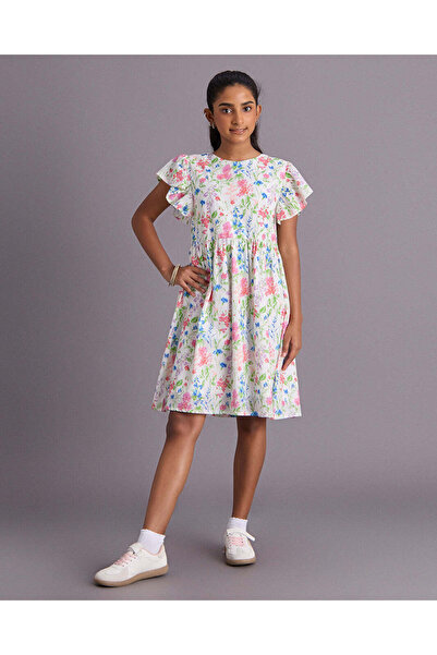 REDTAG Senior Girls Multicolour Floral Slub Dress