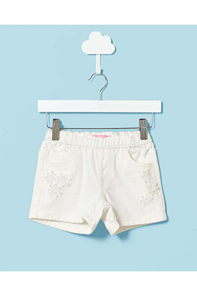 REDTAG Infant Girls White Floral Embroidered Shorts