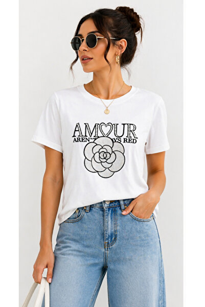 Diva Exclusive Fashion Tricou damă alb din bumbac cu aplicații strălucitoare ...
