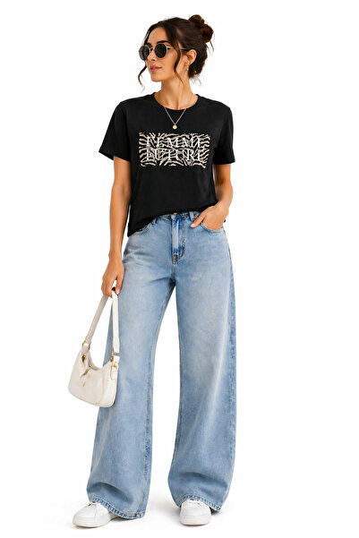Diva Exclusive Fashion Tricou Damă Negru din Bumbac cu Imprimeu FEMME FUTURE,...