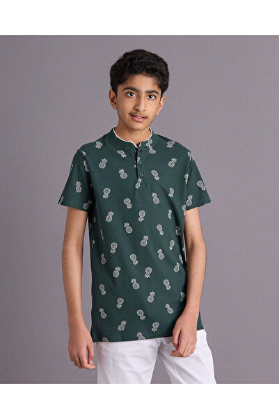 REDTAG Boys Green Printed Polo T Shirt