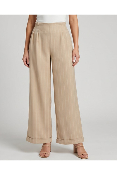 REDTAG Women Beige Wide Leg Trousers