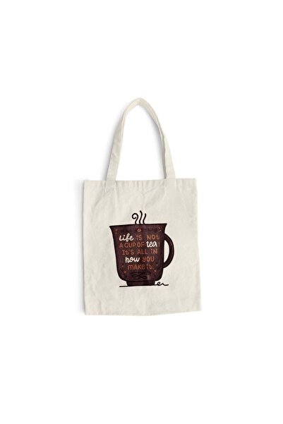 Intelli Βαμβακερή τσάντα για ψώνια με μακριά χερούλια, Life is, 38×42 εκ., VA36