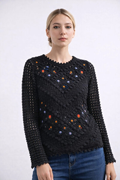 TATULA Openwork Detailed Embossed Patterned Embroidered Knitwear Sweater