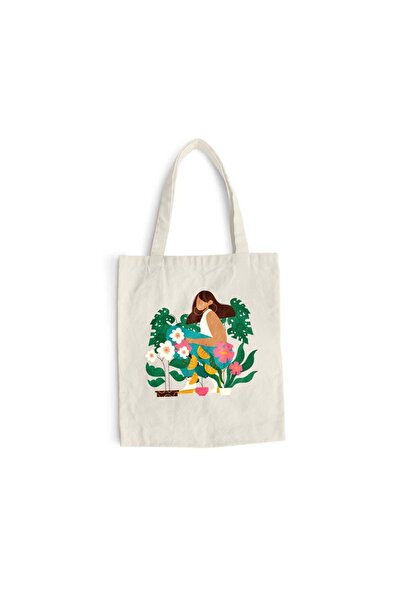 Intelli Cotton shopping bag with long handles, Flowers Collection, Woman With...