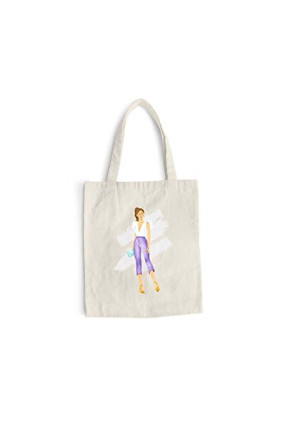 Intelli Sacosa bumbac pentru cumparaturi cu manere lungi, Stylish Woman, 38×4...