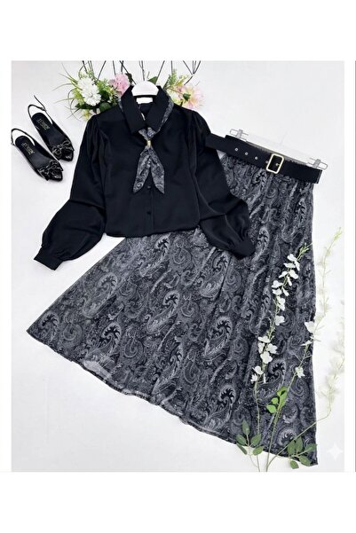 VOLT CLOTHİNG Σετ με πουκάμισο, φουλάρι και λεπτομερή φούστα με ζώνη