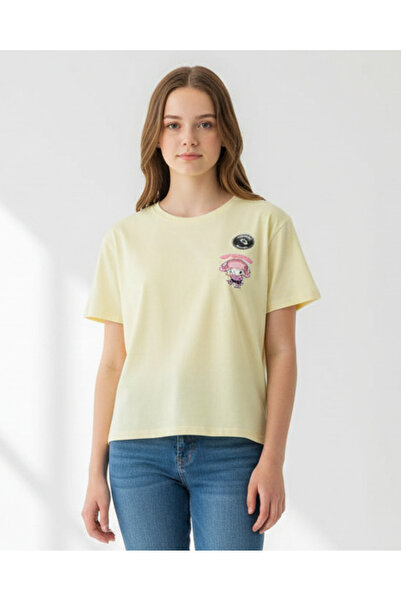 REDTAG Senior Girls Yellow Short Sleeve Print T-Shirt