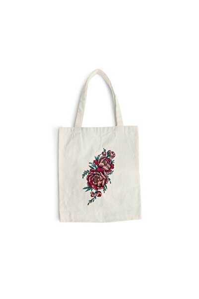 Intelli Sacosa bumbac pentru cumparaturi cu manere lungi, Flower - Rose, 38×4...