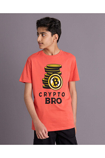 REDTAG Senior Boys Orange Printed T-Shirt