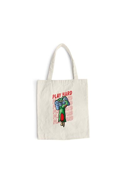 Intelli Cotton shopping bag with long handles, Play Hard, 38×42 cm, VA218