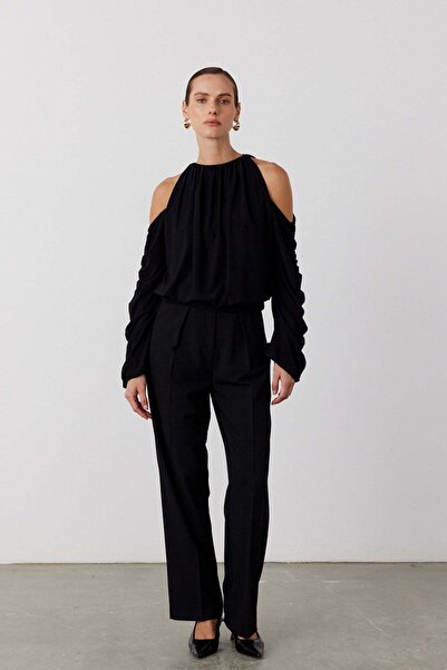 FACETTE Παντελόνι ίσιας γραμμής με τσέπες, μαύρο