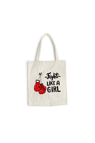 Intelli Sacosa bumbac pentru cumparaturi cu manere lungi, Fight Like a Girl, ...
