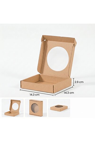 Expres Koli Pencereli Kraft Kutu 14.3x14.3x2.9 cm - Hediyelik Kutu, Kurabiye,...
