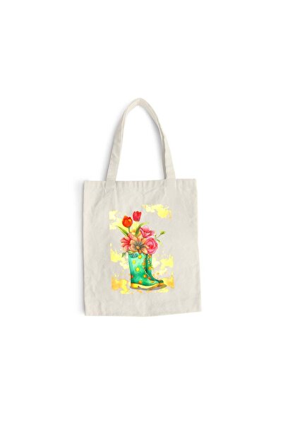 Intelli Cotton shopping bag with long handles, Boots - Flowers, 38×42 cm, VA167