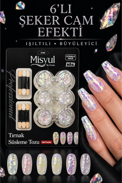 Misyul Şeker Cam Efekti Tırnak Süsleme Tozu Seti, Kristal Yansımalı Nail Art ...