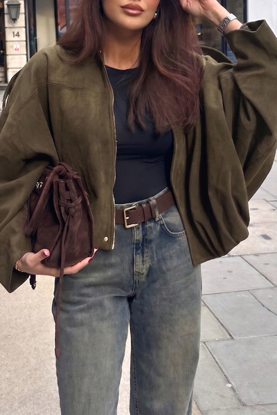 Jaglion Zr Γυναικείο Oversize Premium Suede Μπουφάν