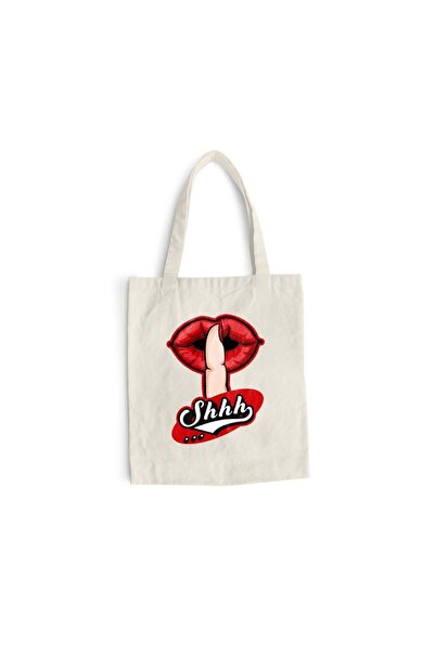 Intelli Sacosa bumbac pentru cumparaturi cu manere lungi, Lips - Shhh, 38×42 ...