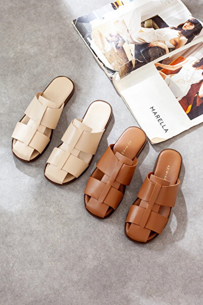 Adım Adım Γυναικείες παντόφλες από γνήσιο δέρμα κλειστές μπροστά