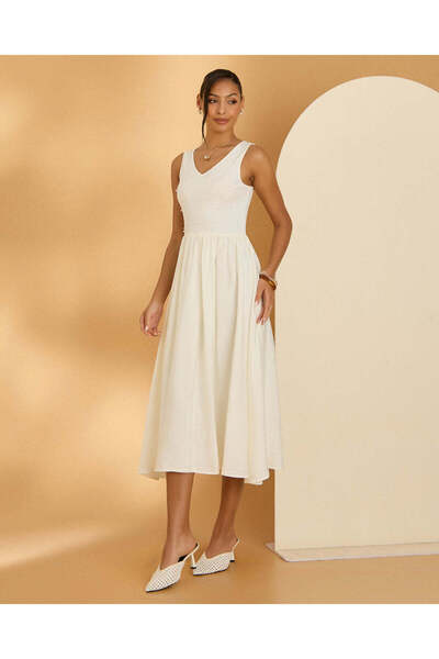 REDTAG Women Cream Embellished Maxi Dress