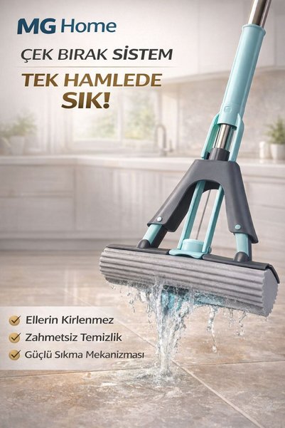 VENON ÇEK BIRAK SİSTEMLİ ✨Katlanır Süngerli Paspas Sıkmalı Sünger Mop ✨ Su Sıkma Aparatlı Zemin Parke Mopu Pratik Ev Temizlik Seti Mop Temizlik Ev Kolay Sistem