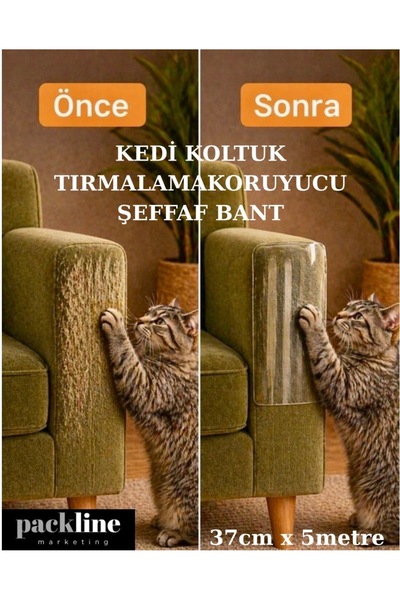 Packline Marketing Packline Kedi Koltuk Tırmalama Koruyucu Şeffaf Yapışkanlı Mobilya Tırmalama Önleyici Bandı 37cm x 5m