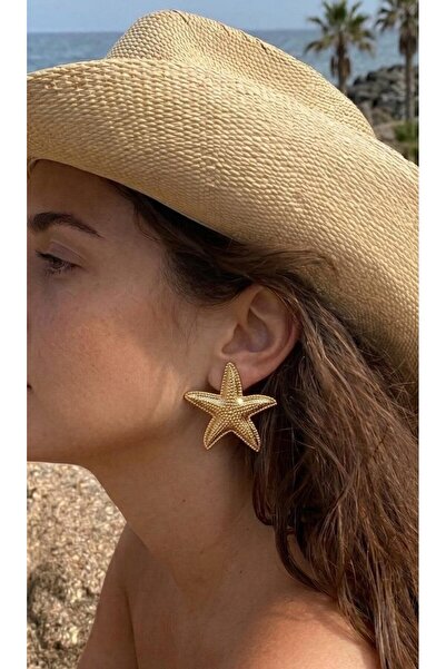 MonCheriAccessoire Gold Renkli Deniz Yıldızı Küpe