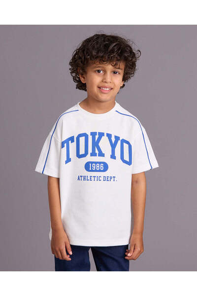 REDTAG Boys White Short Sleeve Tokyo Print T-Shirt
