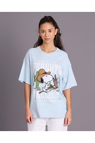 REDTAG Senior Girls Blue Snoopy Oversized T Shirt