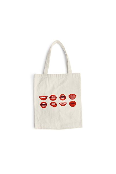 Intelli Sacosa bumbac pentru cumparaturi cu manere lungi, Woman Lips, 38×42 c...