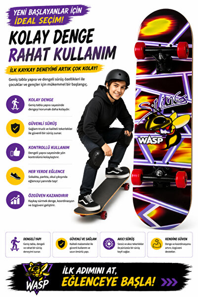 Janissary 80 CmSarı Skateboard Kaykay Kırmızı Teker Çocuk Genç Yetişkin Hazır...
