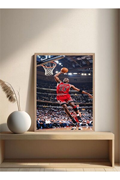 MOR TABLO Poster Michael Jordan Ahşap Çerçeveli Basketbol Tablo