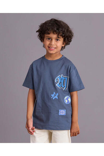 REDTAG Boys Blue Graphic T Shirt