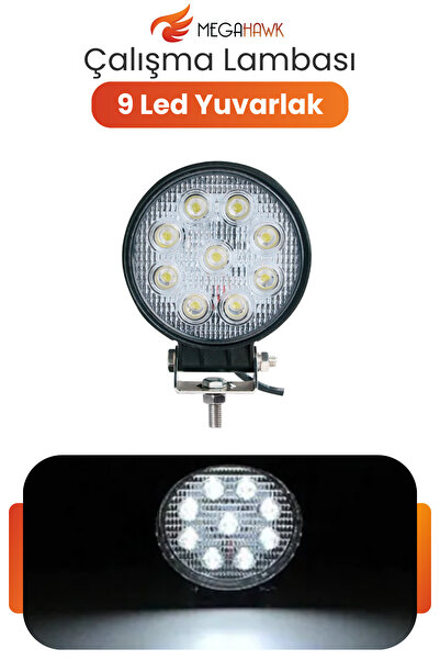 MEGAHAWK Yuvarlak 9 LED Çalışma Lambası 12V 24V Off Road Sis Farı Projektör A...