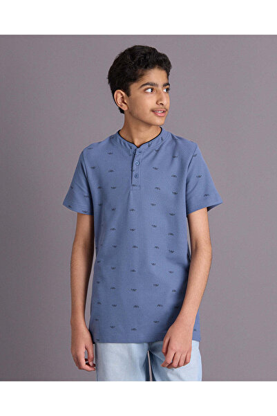 REDTAG Boys Blue Printed Polo T Shirt