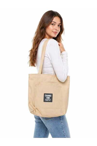 alcdesing Cream Colored Large Beach Shoulder Bag with Straps