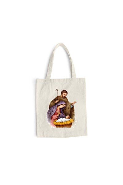 Intelli Βαμβακερή τσάντα αγορών με μακριά χερούλια, Παναγία με τα Θεία Οικογέ...