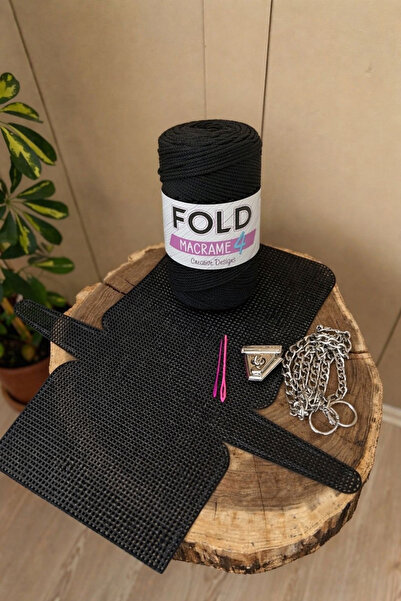 FOLD Κιτ πλεξίματος τσάντας από καμβά μαύρο Νο.4 με κλωστή 45x22 εκ. Σετ μετα...