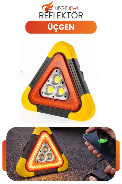 MEGAHAWK Şarjlı LED Üçgen İkaz Lambası Acil Durum Feneri USB Şarjlı Yol Güven...
