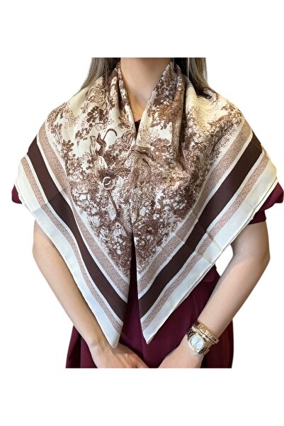 BYYEŞO Tree Pattern Detailed Scarf 90*90 Brown