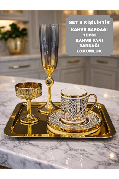 isra kristal 6-Person Gold Coffee Presentation Set – Gold Coffee Cup, Turkish...
