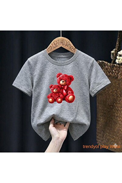 playwear Κόκκινο μπλουζάκι με στάμπα αρκούδας και τριαντάφυλλο, 100% παιδικό ...