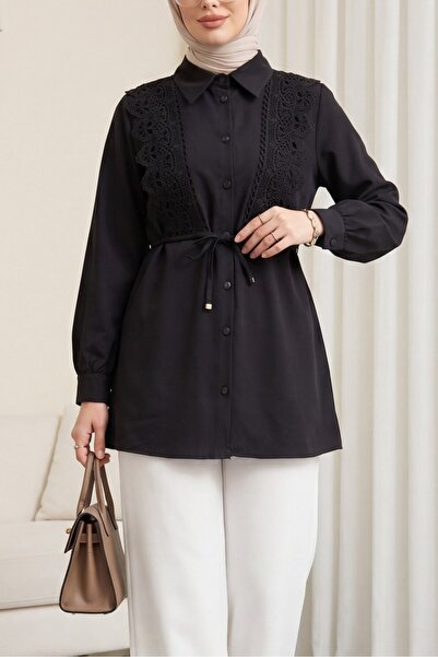 Modamorfo Πουκάμισο ποπλίνα με κουμπιά και λεπτομέρεια δαντέλας στο μπροστινό...