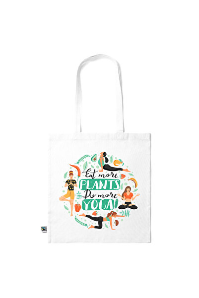 Intelli ®   Οικολογική βαμβακερή τσάντα αγορών με μακριές λαβές, Φάτε περισσό...