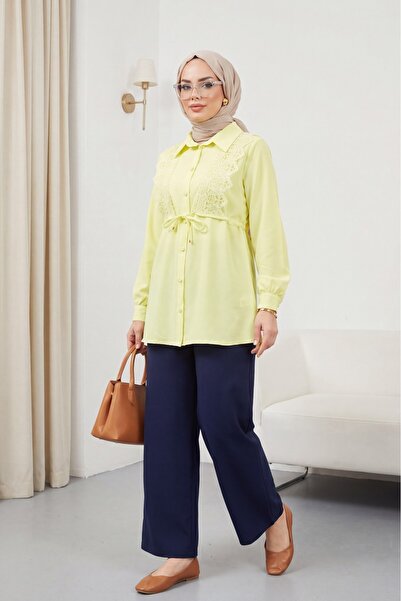 Modamorfo Πουκάμισο ποπλίνα με δαντελένια λεπτομέρεια στο μπροστινό μέρος και...