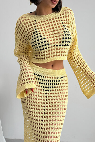 KENZA'A TRİKO Σετ γυναικεία φούστα με ανοιχτή μπλούζα