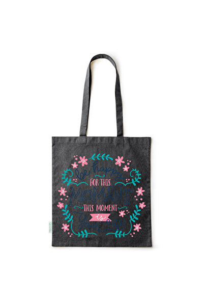 Intelli ® Eco-friendly Cotton shopping bag with long handles, Be happy, 38×42cm