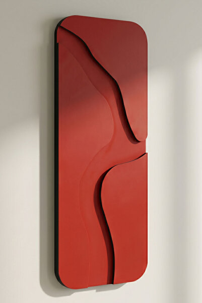 koaka Aterna Red - Minimalist Soyut Amorf 3 Katmanlı Ahşap Duvar Tablosu 24x6...