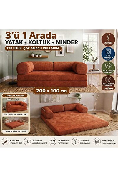 Model Concept Katlanabilir Sünger Yatak 3'lü Koltuk Olabilen Yer Yatağı Yıkan...