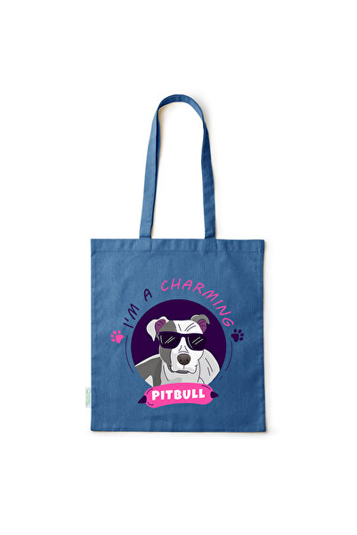 Intelli ® Eco-friendly Cotton shopping bag with long handles, Pitbull, 38×42cm